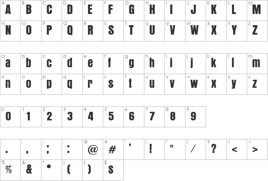 Ostara font character map preview