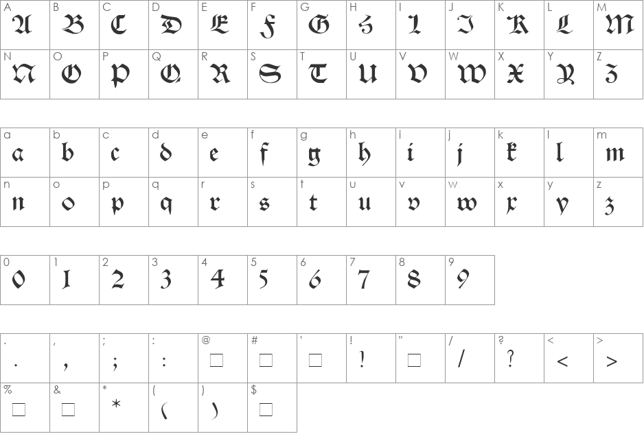 Ostgotisch font character map preview