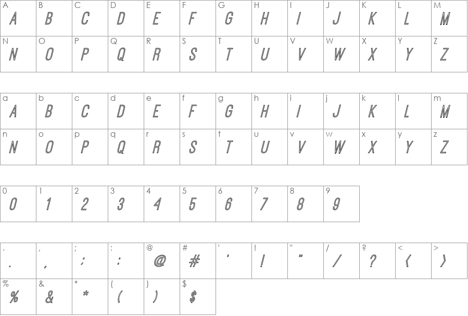 Ostrich Sans Inline font character map preview