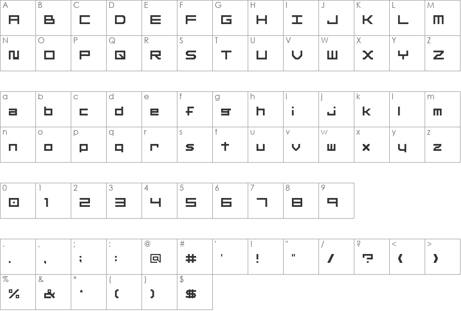 Other F font character map preview