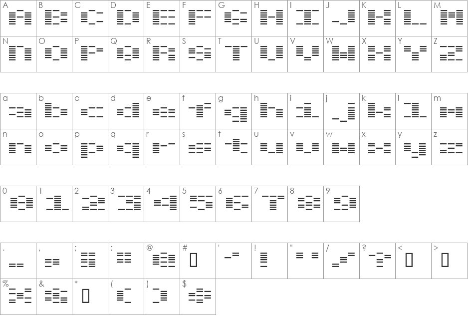 OTO font character map preview