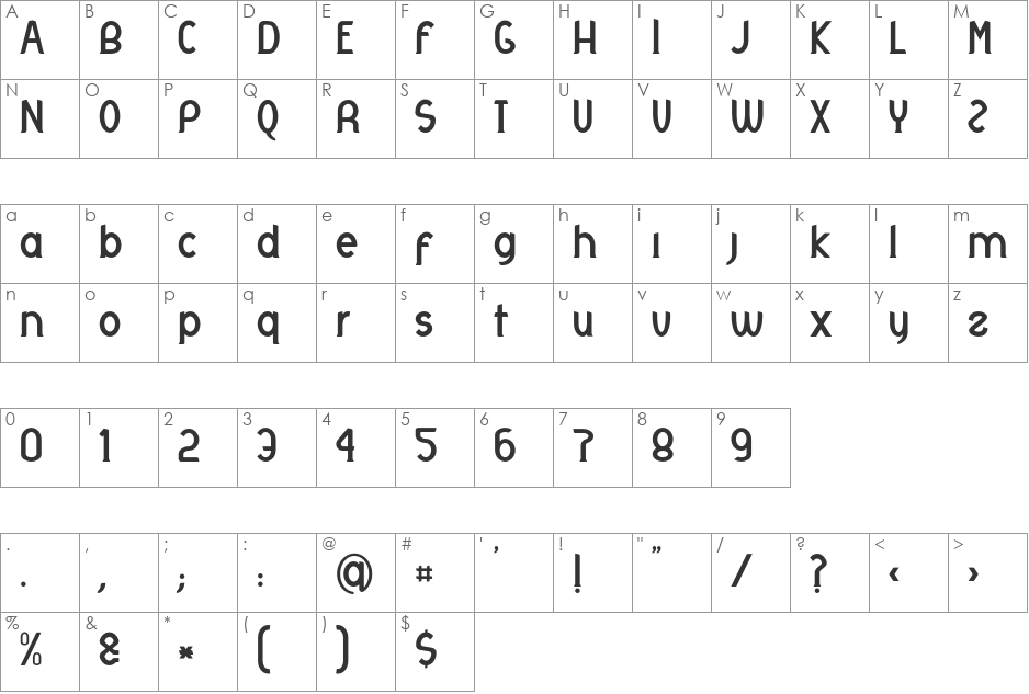 Otrebla font character map preview