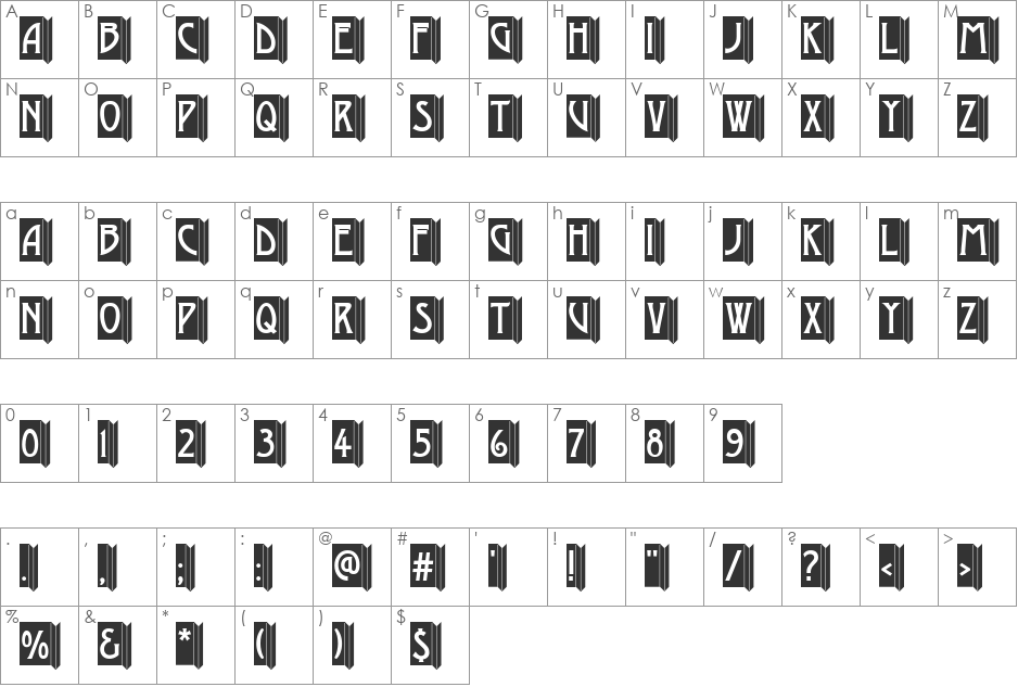 a_ModernoEmb font character map preview