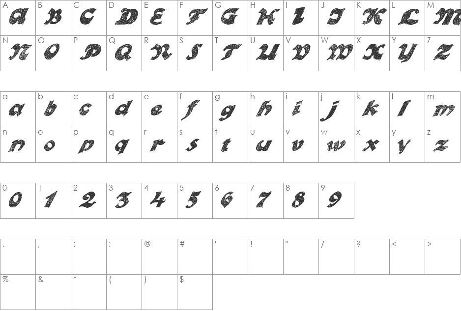 OttoLand font character map preview