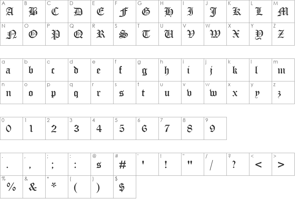 Ottoman font character map preview