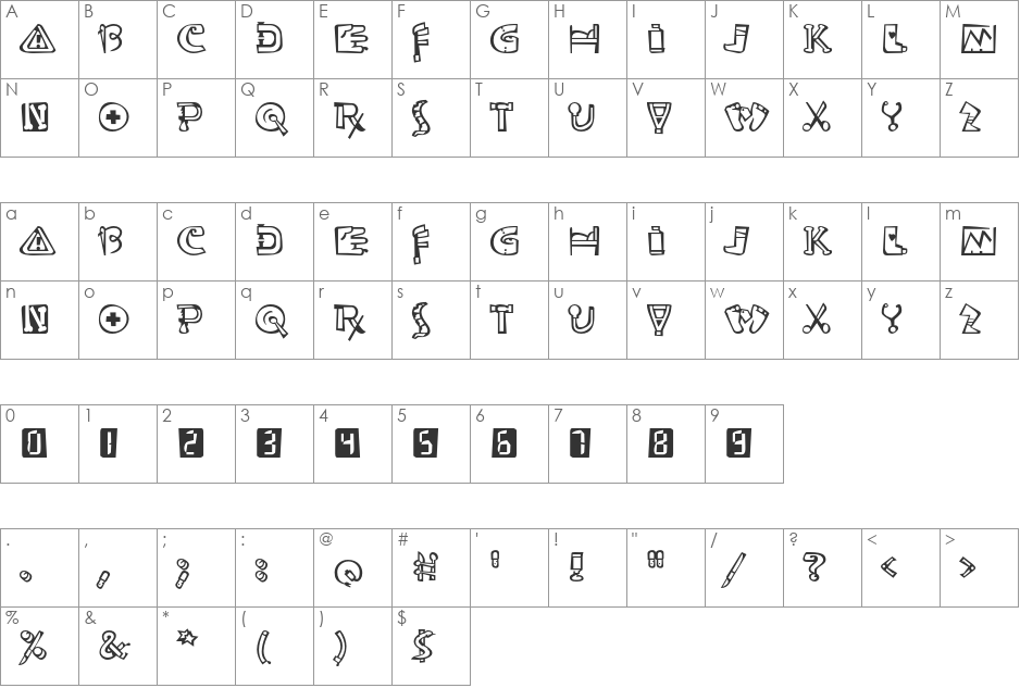 Ouch! Std font character map preview