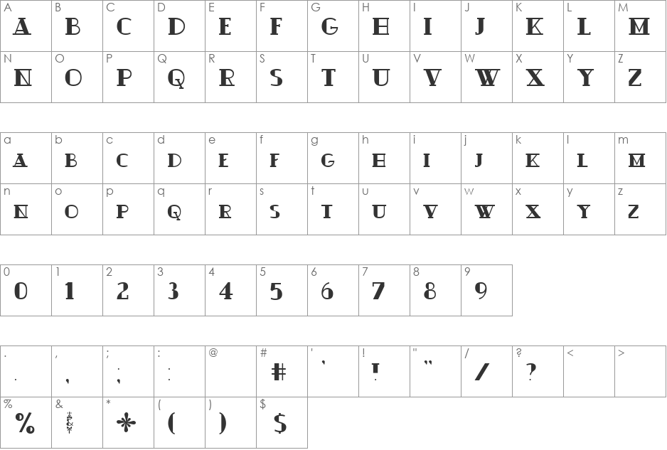 Ouijadork font character map preview