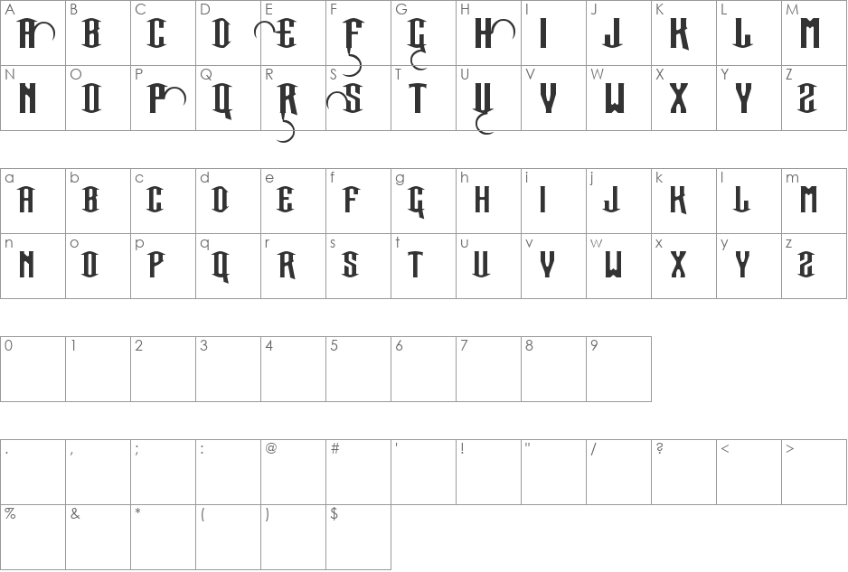 Our Sacred Rights font character map preview