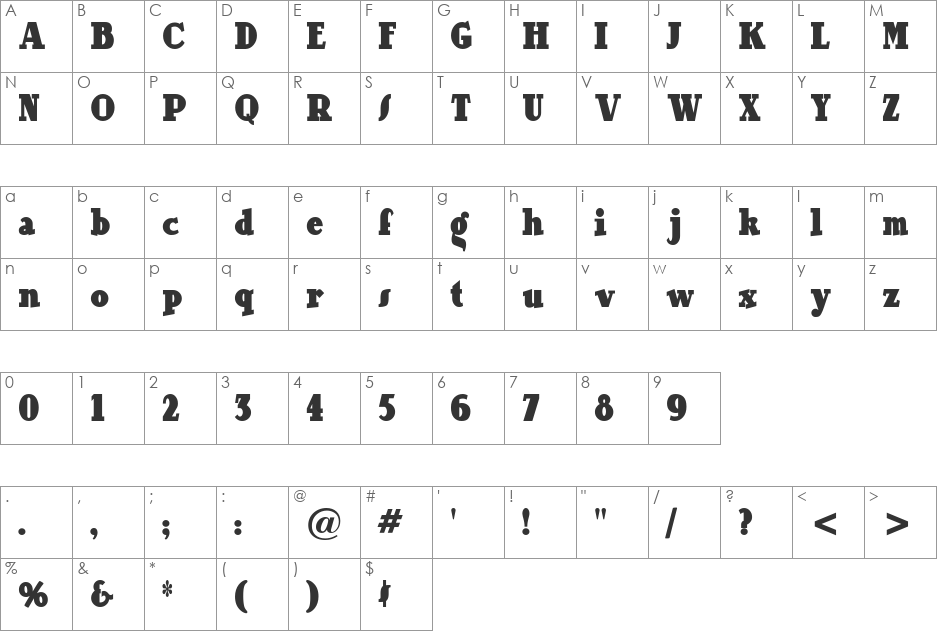 OurGang font character map preview