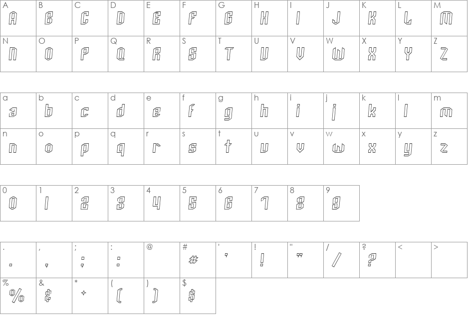 Outaaliner font character map preview