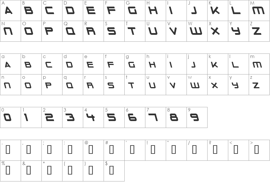 Outer Limits Solid font character map preview