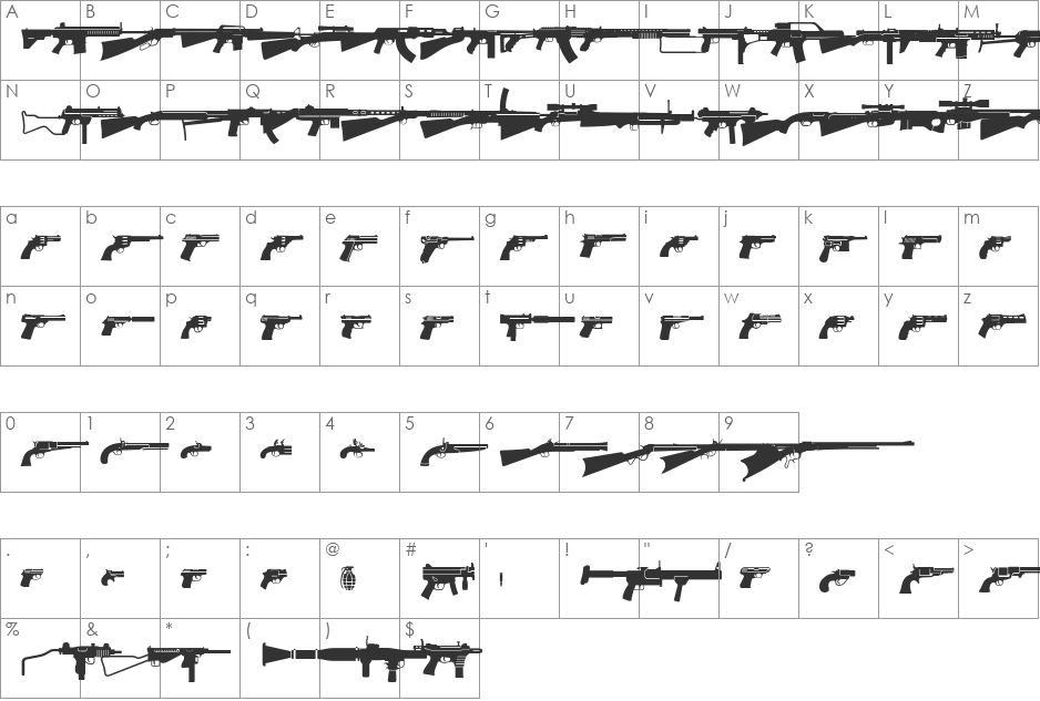Outgunned font character map preview