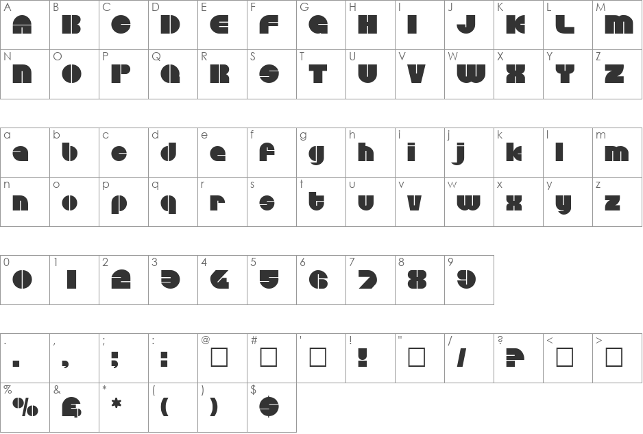 Outland font character map preview