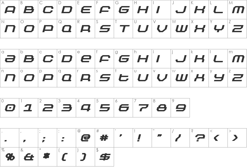 Outland font character map preview