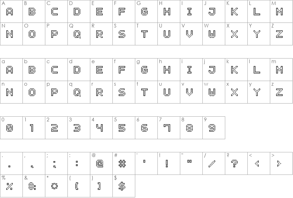 Outline Pixel7 font character map preview
