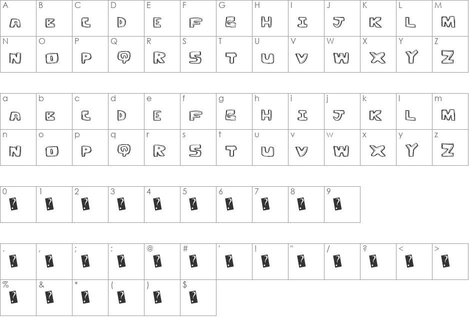 OutlineTwelve font character map preview