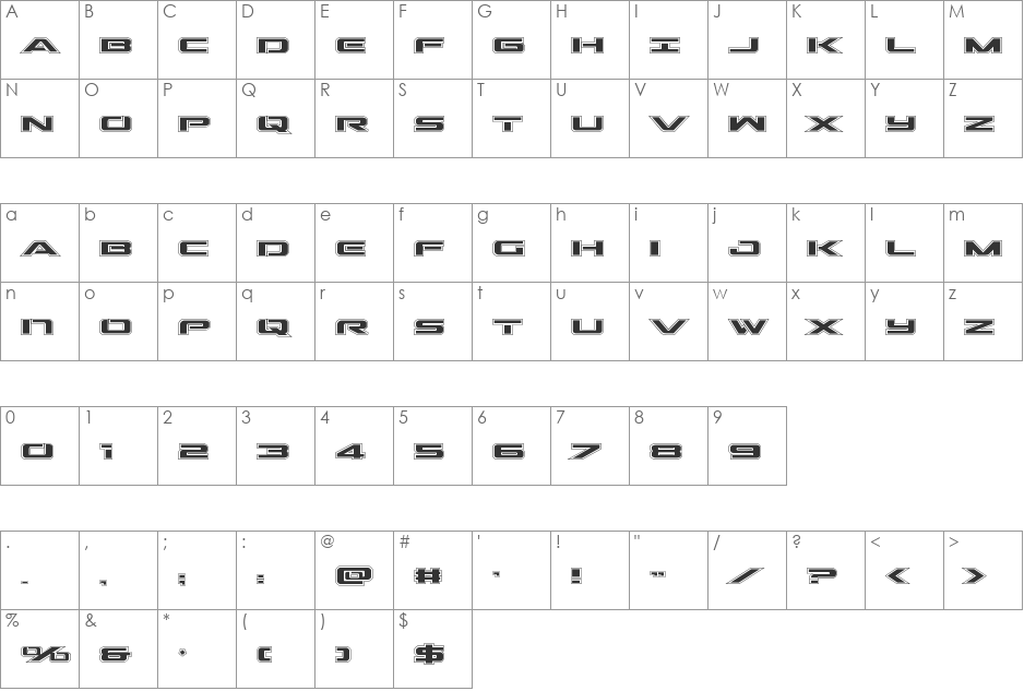 Outrider Academy font character map preview