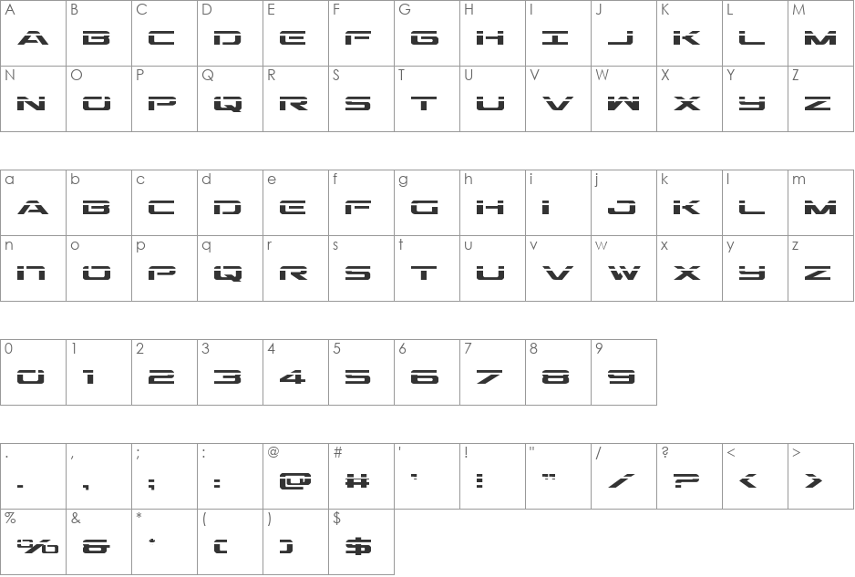 Outrider Laser font character map preview