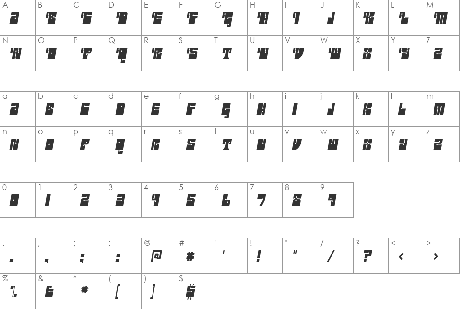 Outright font character map preview