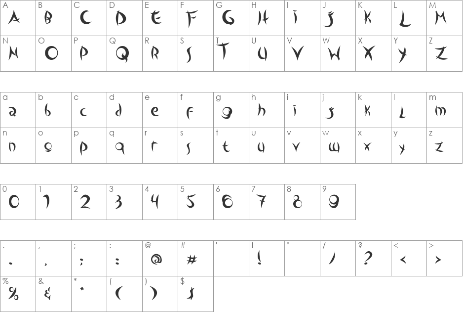Outsiders font character map preview
