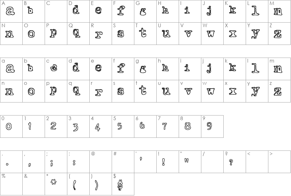 Outwrite font character map preview