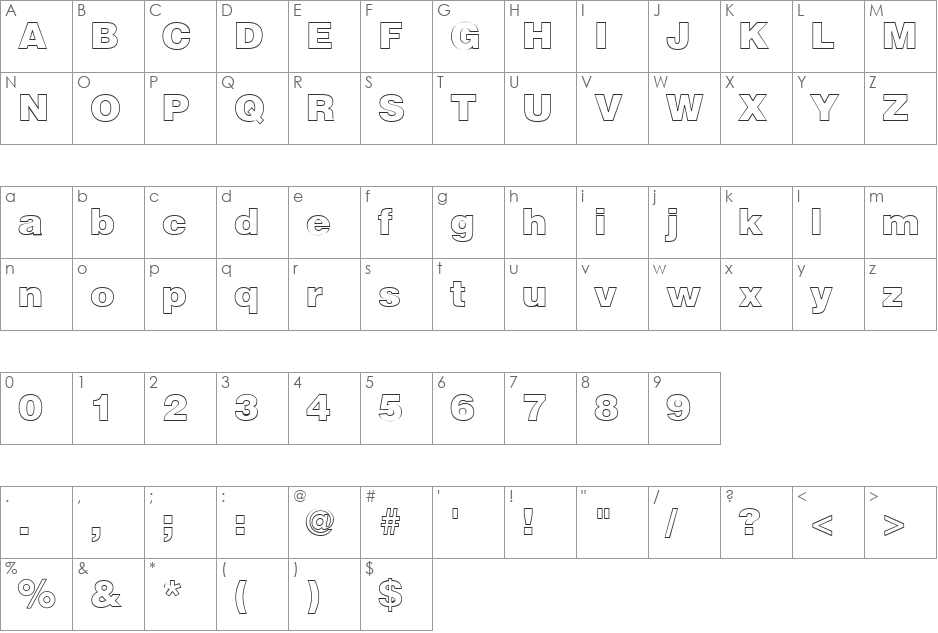 Overlay Outline font character map preview