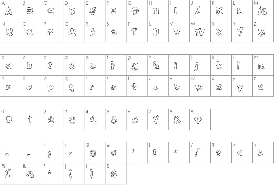 OWOErratic font character map preview