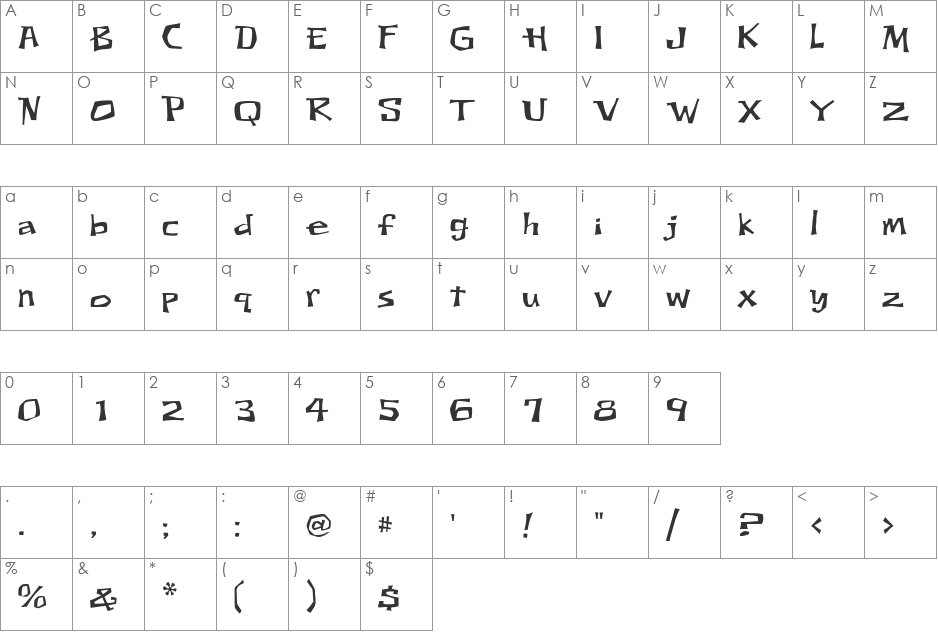 OWOThudThin font character map preview