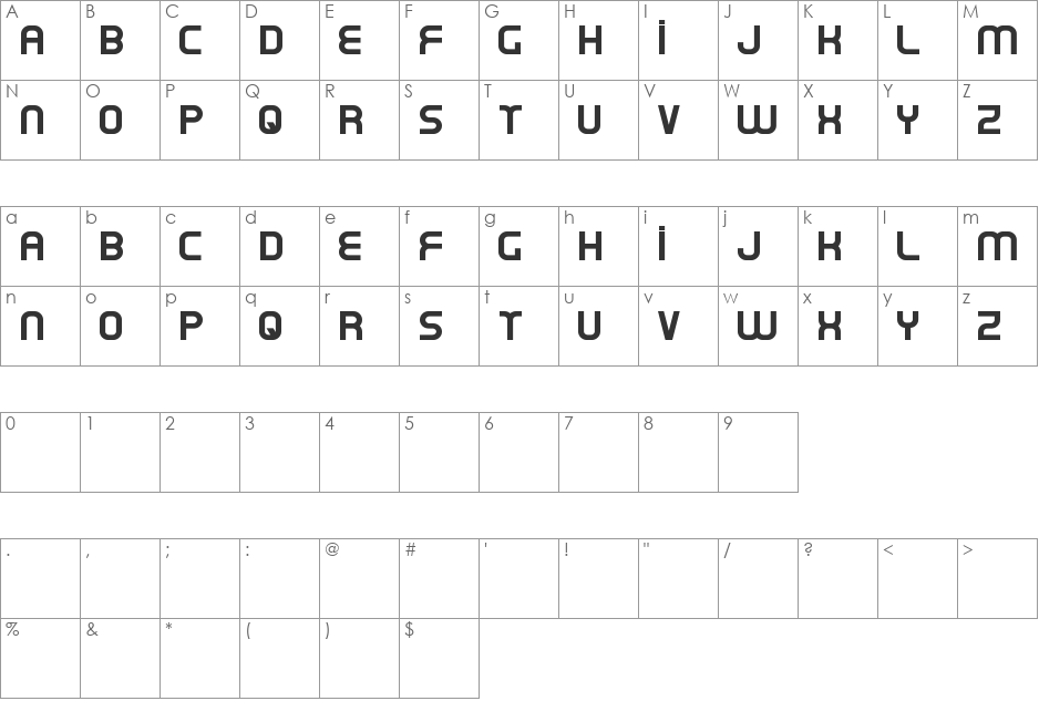 Oxin font character map preview