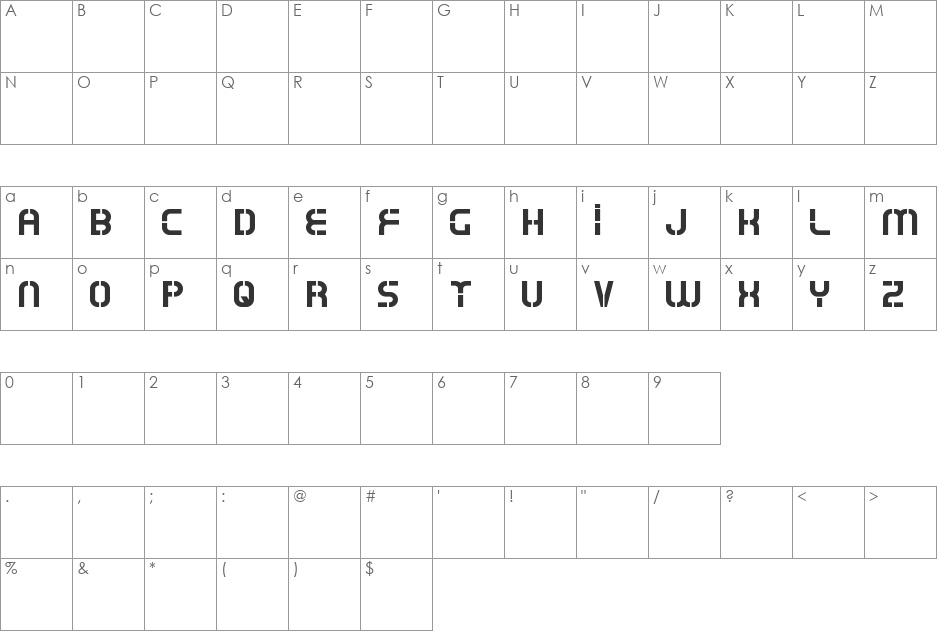 Oxin Army font character map preview