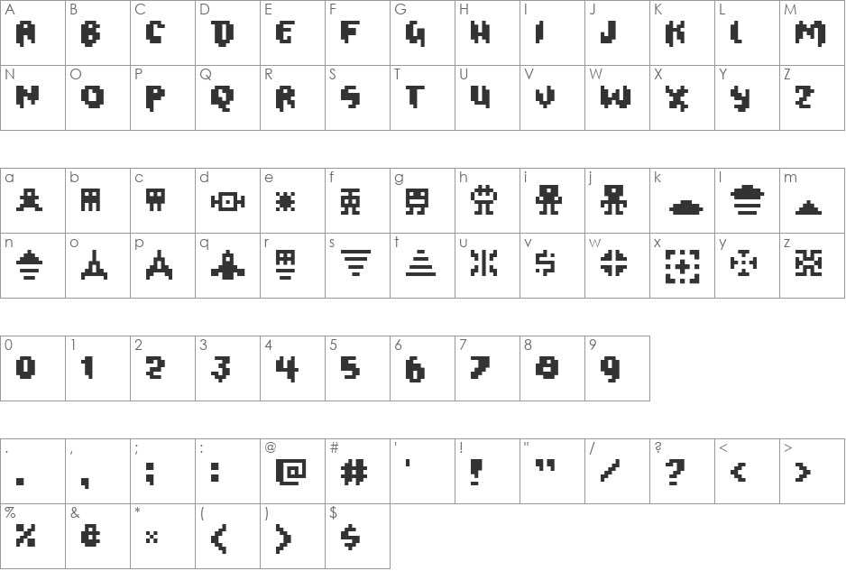 Oxygene 1 font character map preview