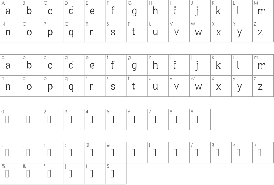 Oxygetrompal font character map preview