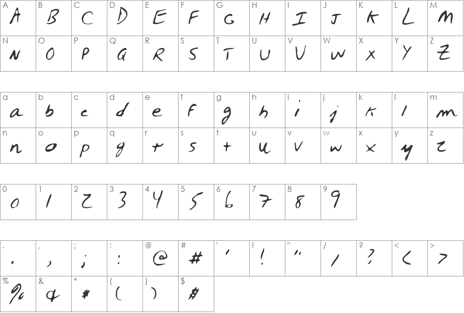 Oyster font character map preview