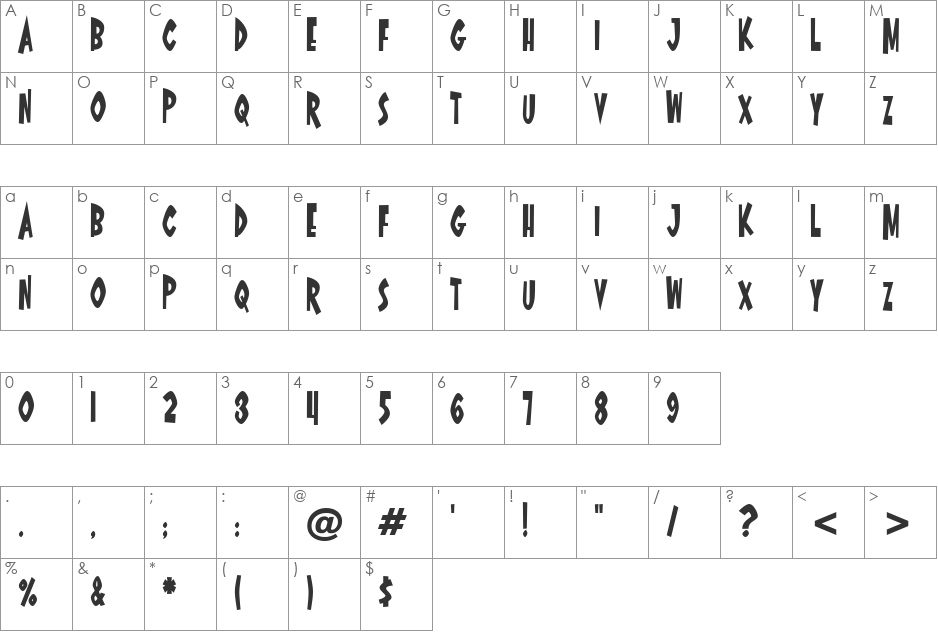Oyster Bar BTN Cond font character map preview