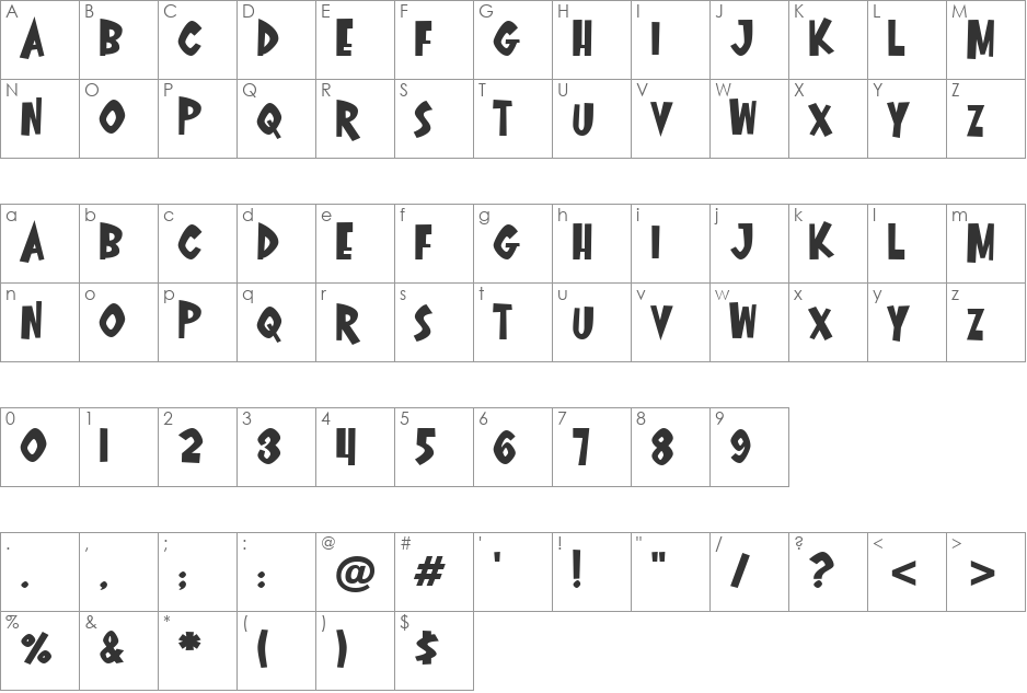 Oyster Bar BTN Exp Bold font character map preview