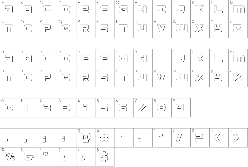 Ozda 3D font character map preview