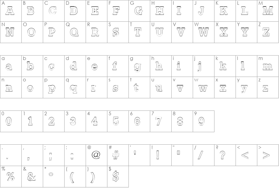 a_Noter2Otl font character map preview