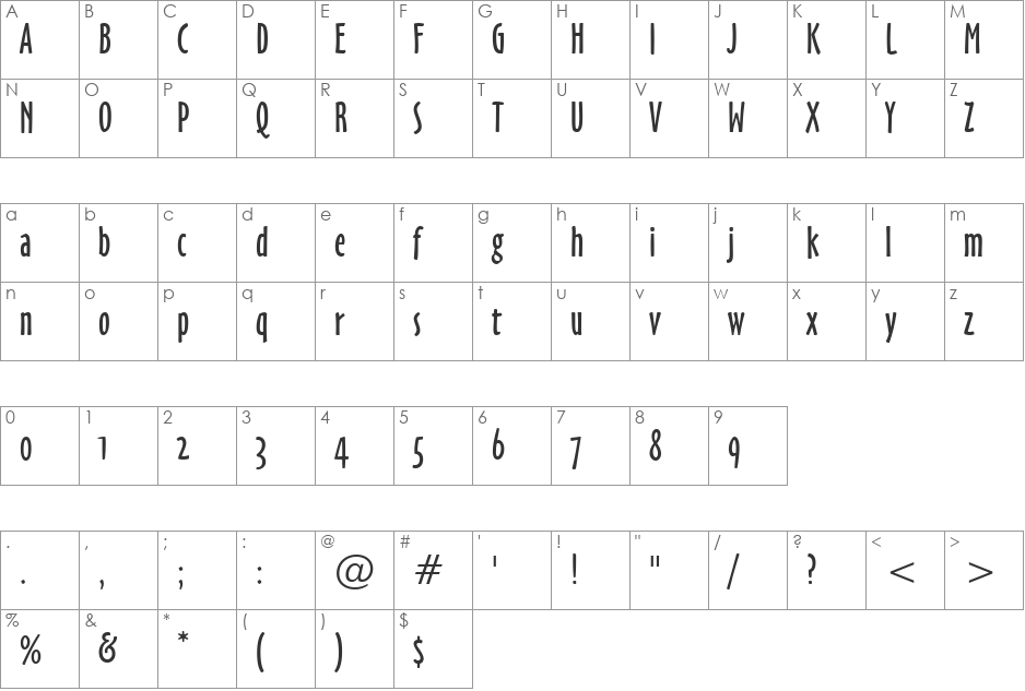 OzHandicraft Win95BT font character map preview