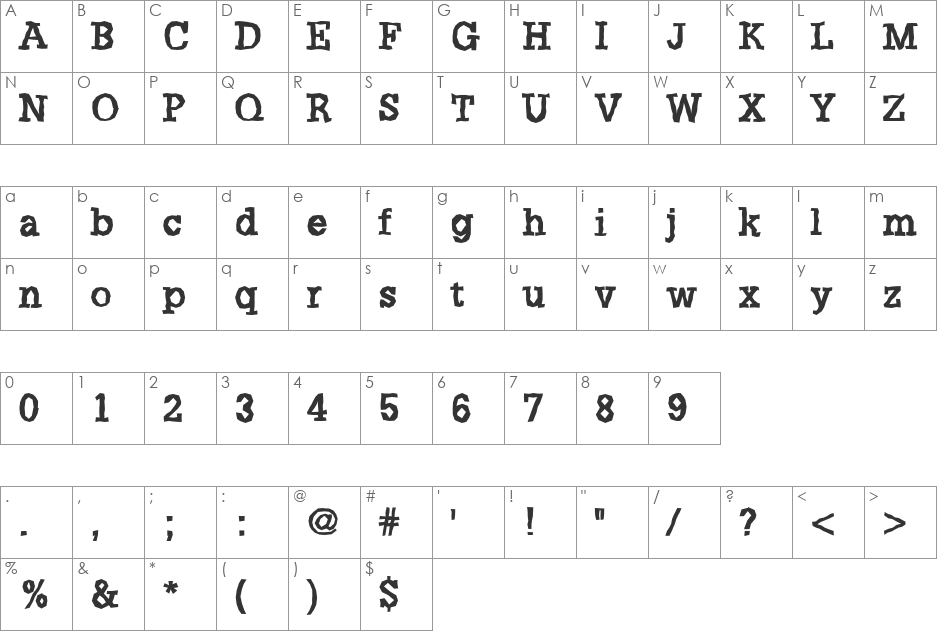 a_NoterBrk font character map preview