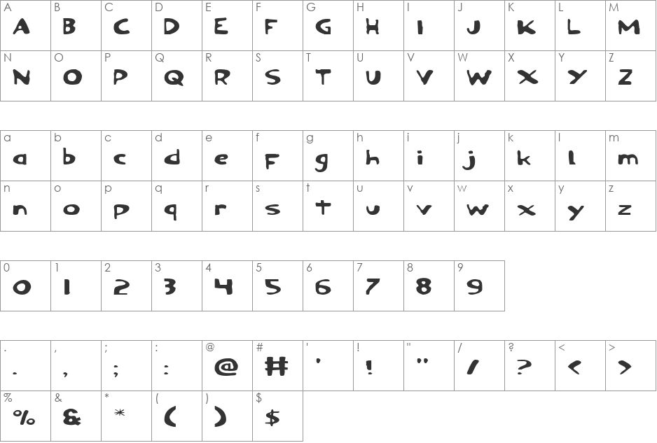Ozymandias Expanded font character map preview