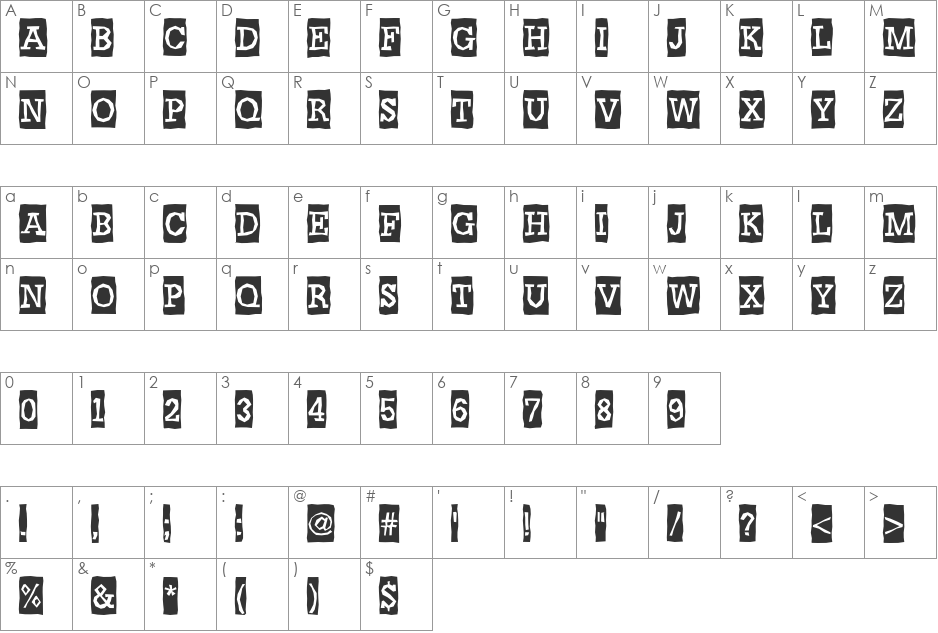 a_NoterCmBrk font character map preview