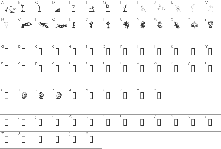 P22 RODIN EXTRAS font character map preview