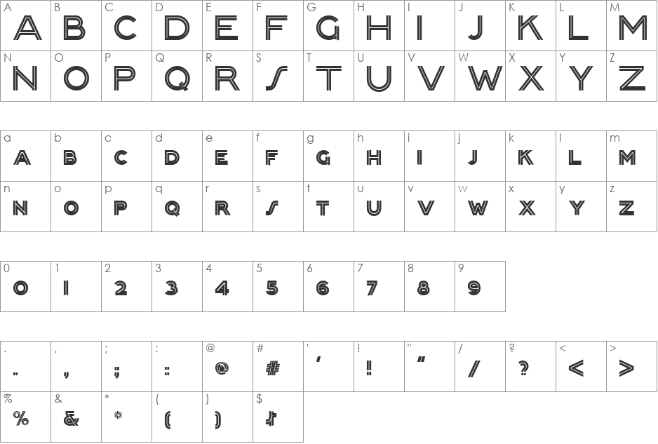 Packard Clipper NF font character map preview