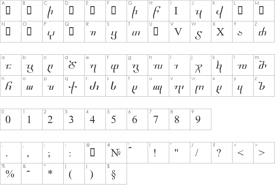 A_Nusxuri font character map preview