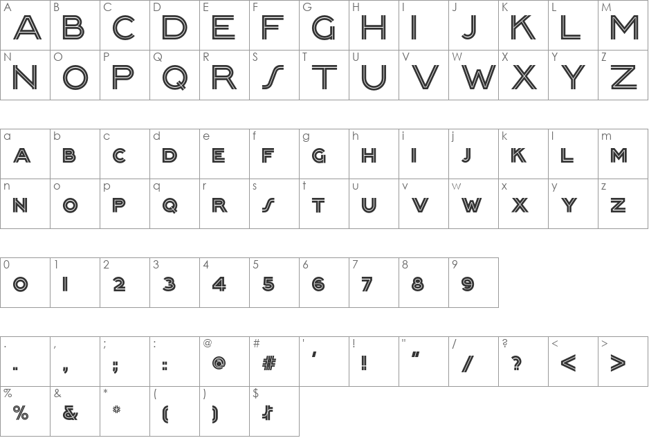 Packard Clipper NF font character map preview