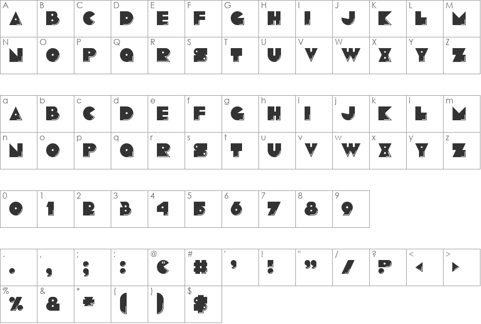 Pacmania font character map preview