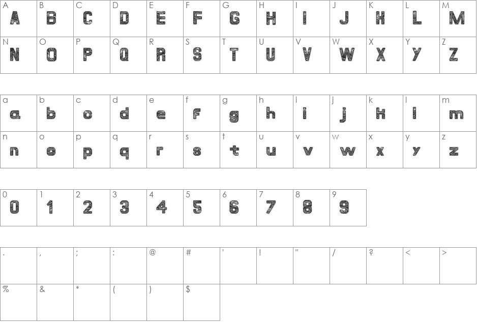 PaFFile Bandana Royal font character map preview