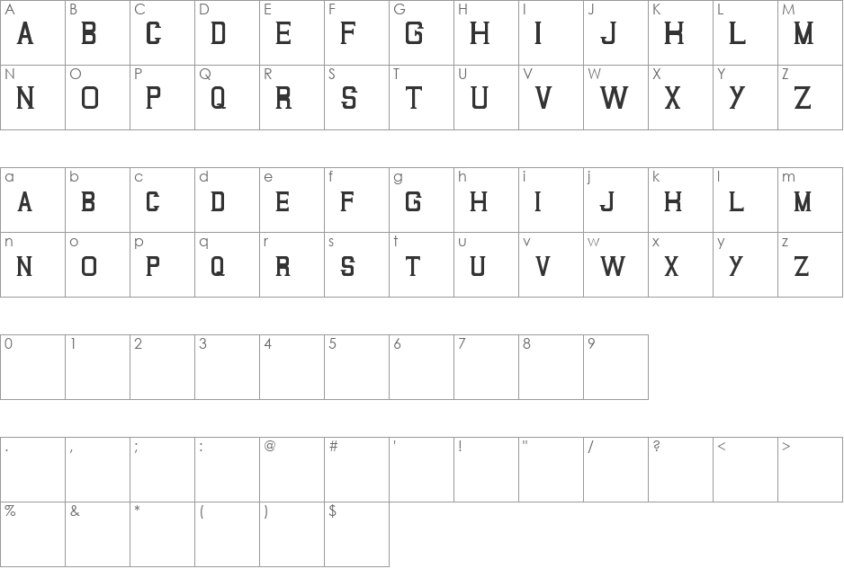PaFFile Serif font character map preview
