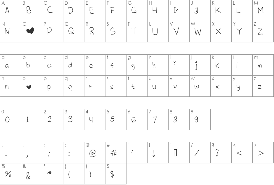 ACTlove font character map preview