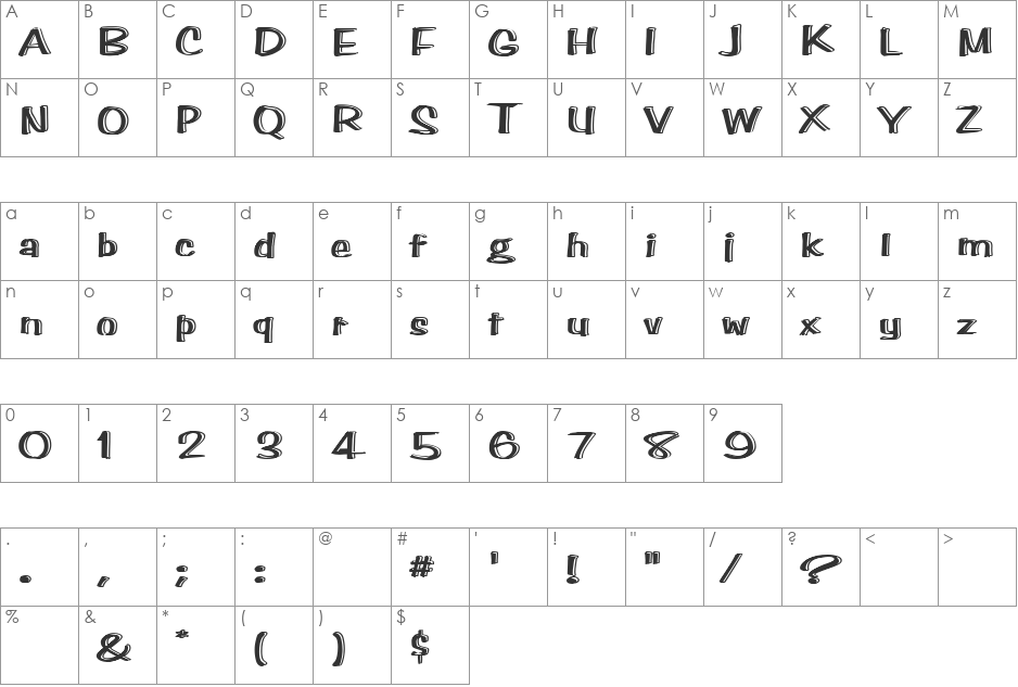 Paghetti Expanded font character map preview